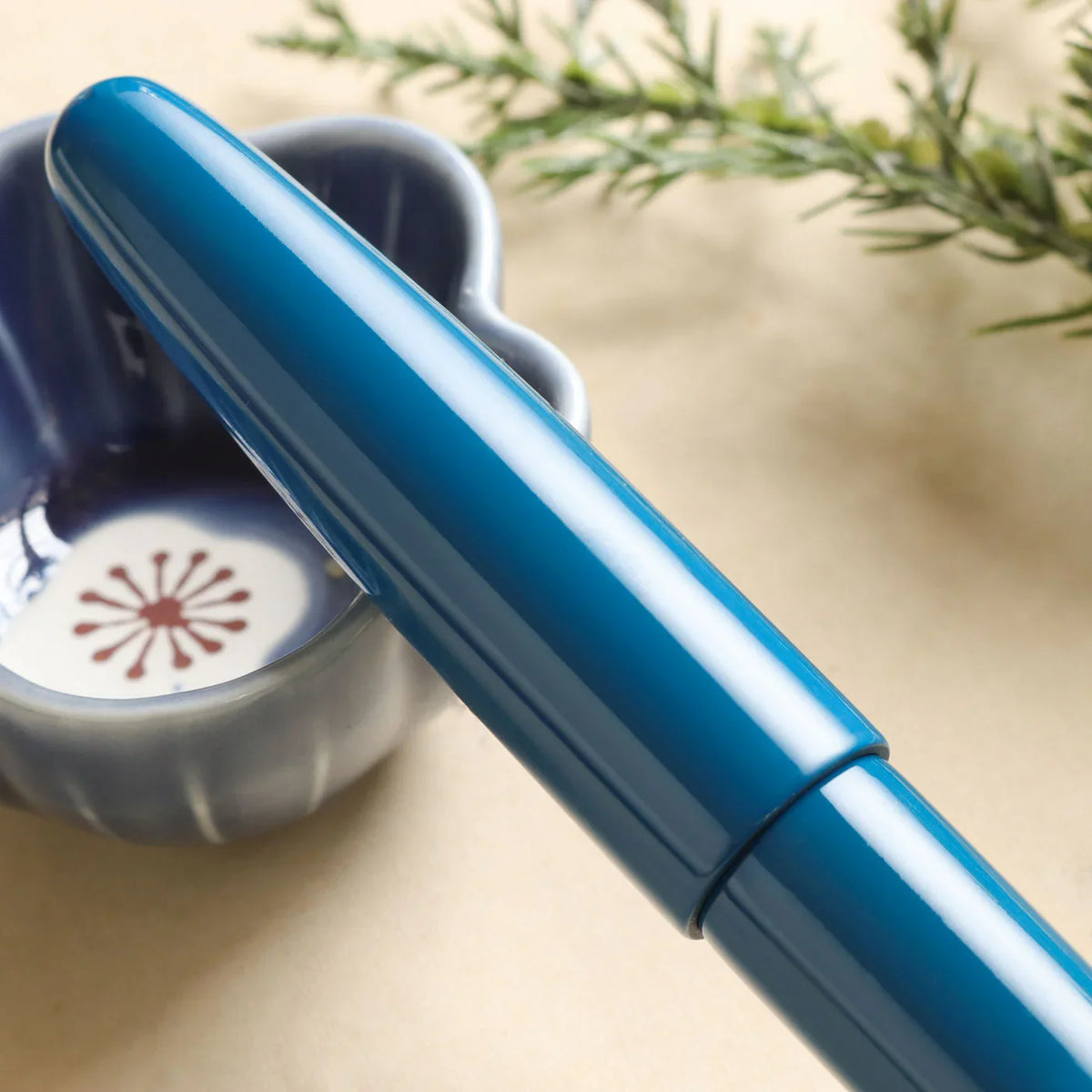 Close-up of Aizu Urushi Ao showing the deep blue depth of its Urushi lacquer finish.