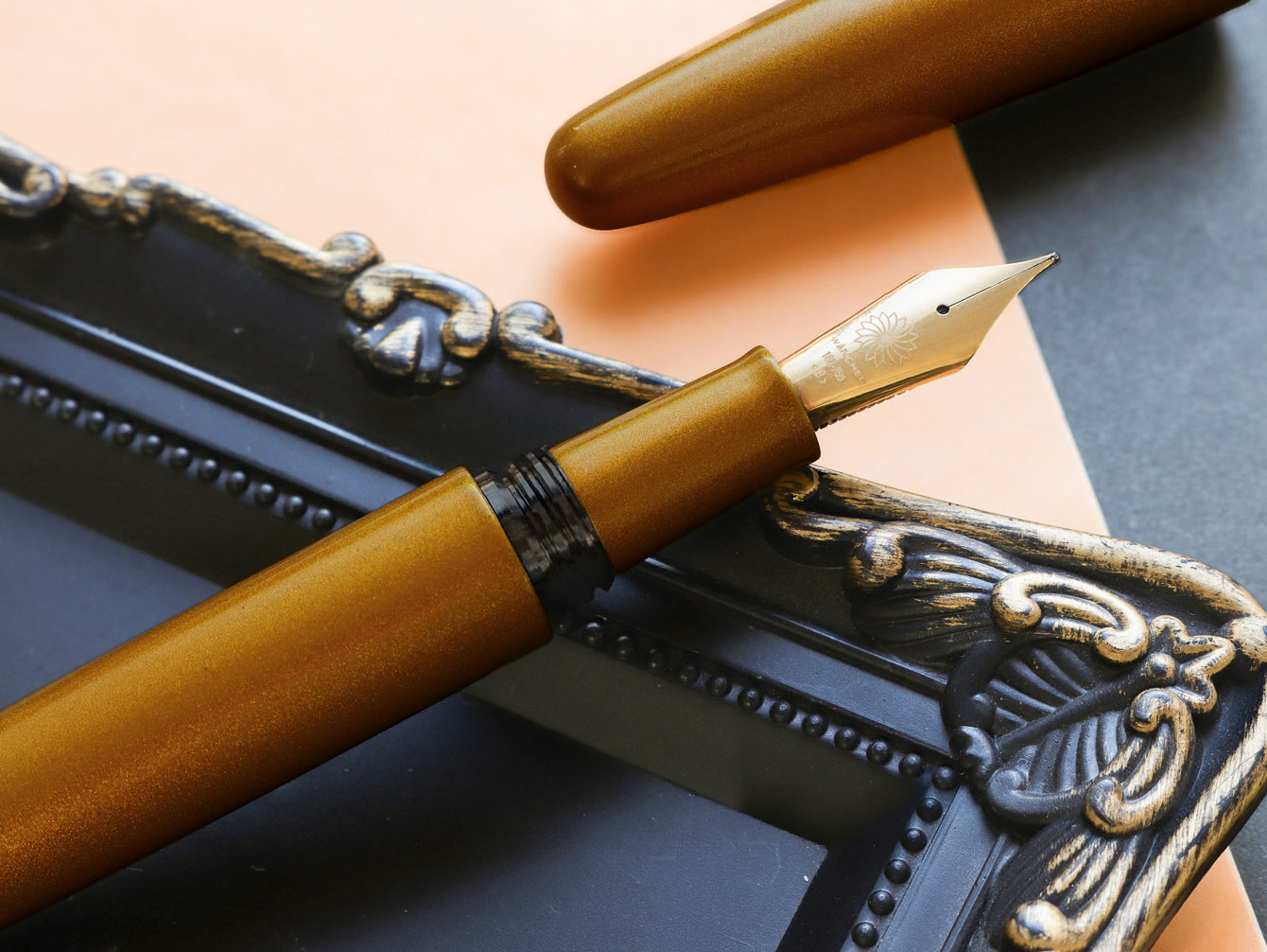 Pear skin like fountain pen with black brass trim