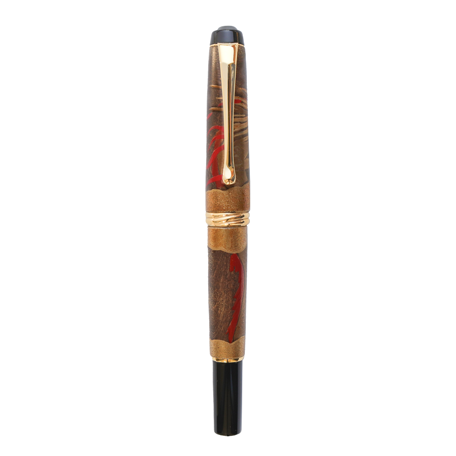 Kuretake Wajima Maki-e Dragon Brush & Felt Pen handcrafted with traditional Japanese Urushi lacquer on a pear wood body.