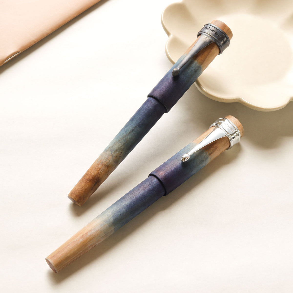 Sekai Ai Nagisa fountain pen from Wancher with Indigo dye using silver and matte pen clip