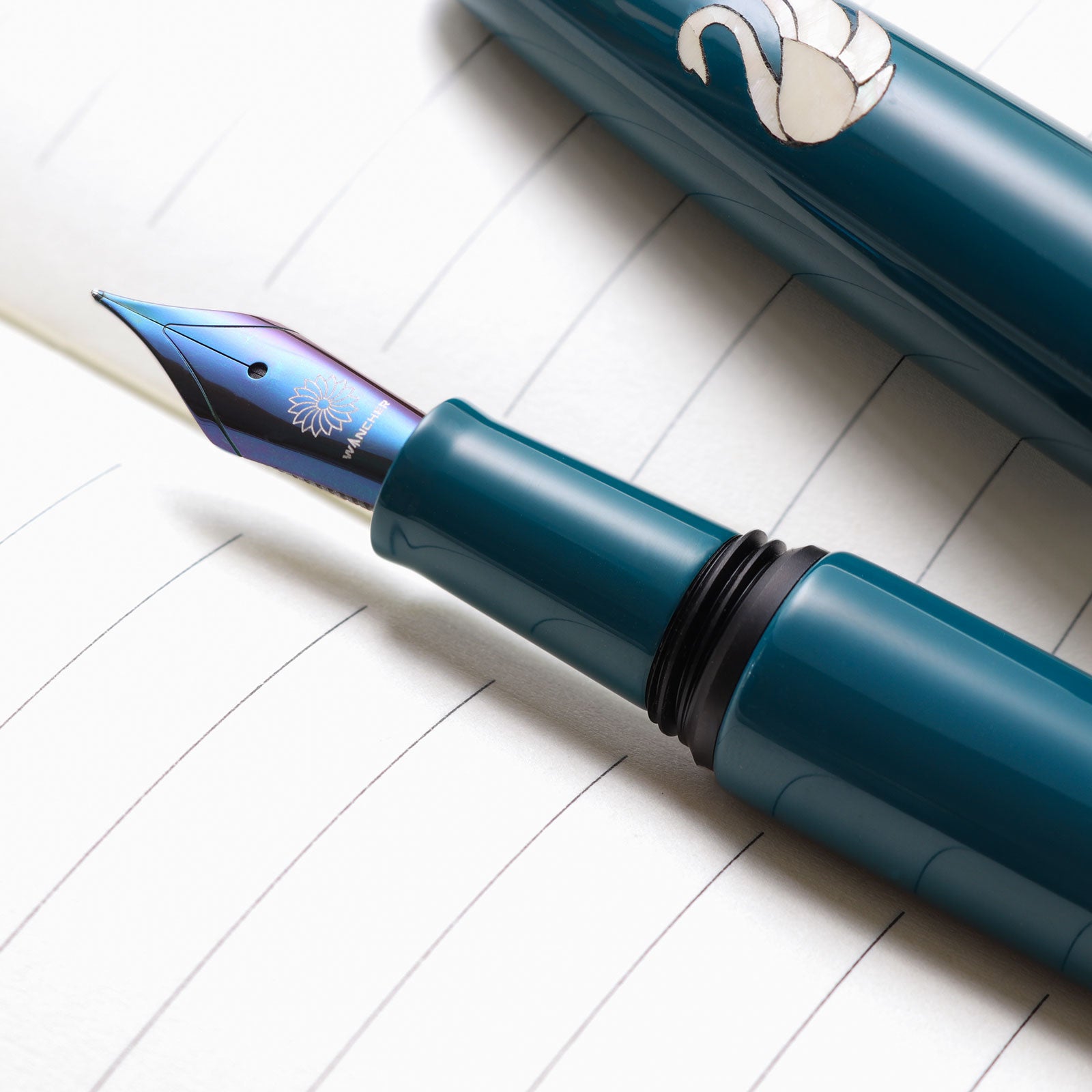 Dream Pen Zogan Swan - Urushi Teal Fountain Pen - Wancher Pen