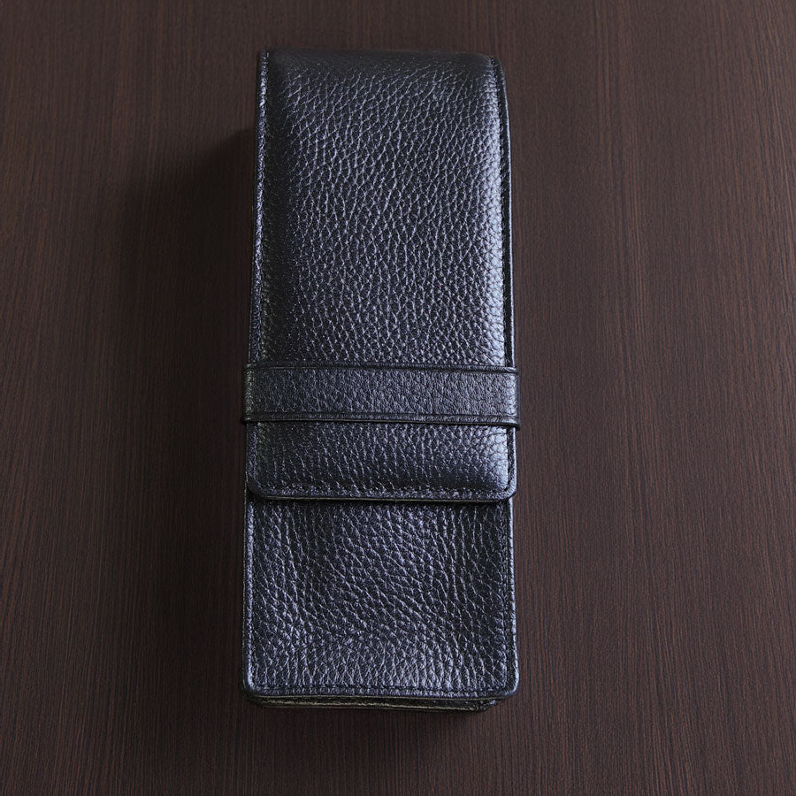 Terasaki Leather Pen Case - Black Pen Case - Wancher Pen