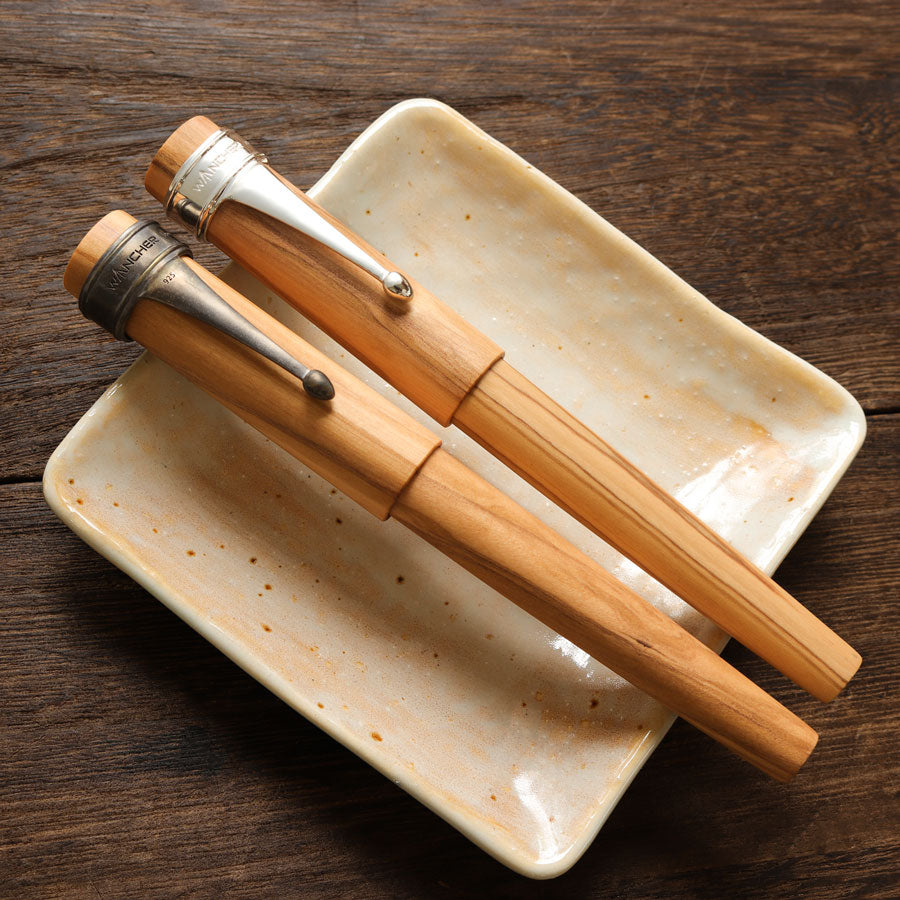 World tree olive wood fountain pen from Wancher using silver and matte pen clip 