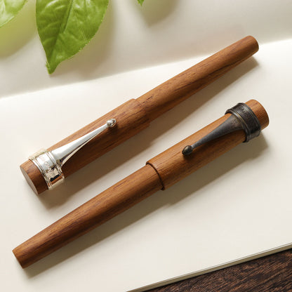 World tree Teak wood fountain pen from Wancher using silver and matte pen clip 