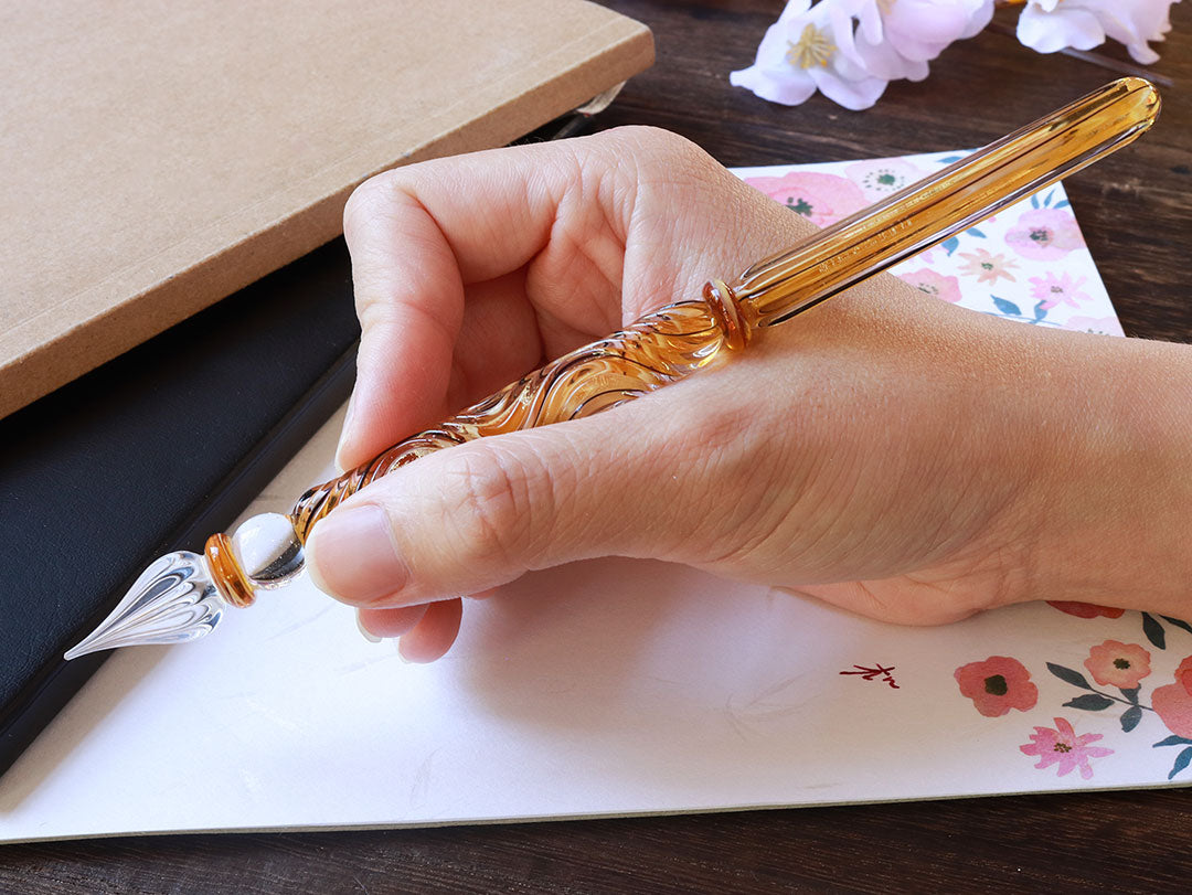 Kunisaki - Glass Dip Pen Set - Autumn Ginkgo - Wancherpen International