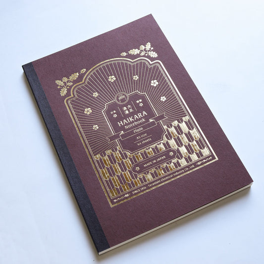 Japanese Teranishi Haikara Dark Red A5 notebook with premium plain paper, ideal for journaling, sketching, creative writing, note-taking, and fountain pen enthusiasts.