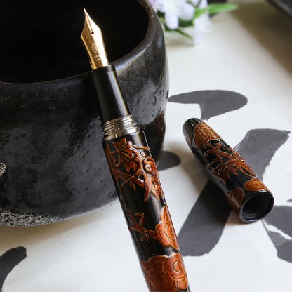 Tsuikin - Twin Dragons - Black Urushi Fountain Pen - Wancher Pen
