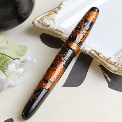 Tsuikin - Twin Dragons - Black Urushi Fountain Pen - Wancher Pen