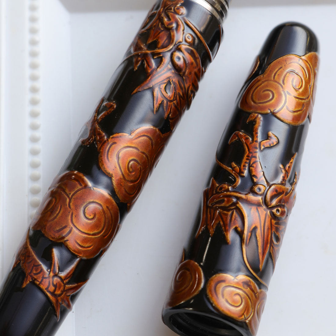 Tsuikin - Twin Dragons - Black Urushi Fountain Pen - Wancher Pen
