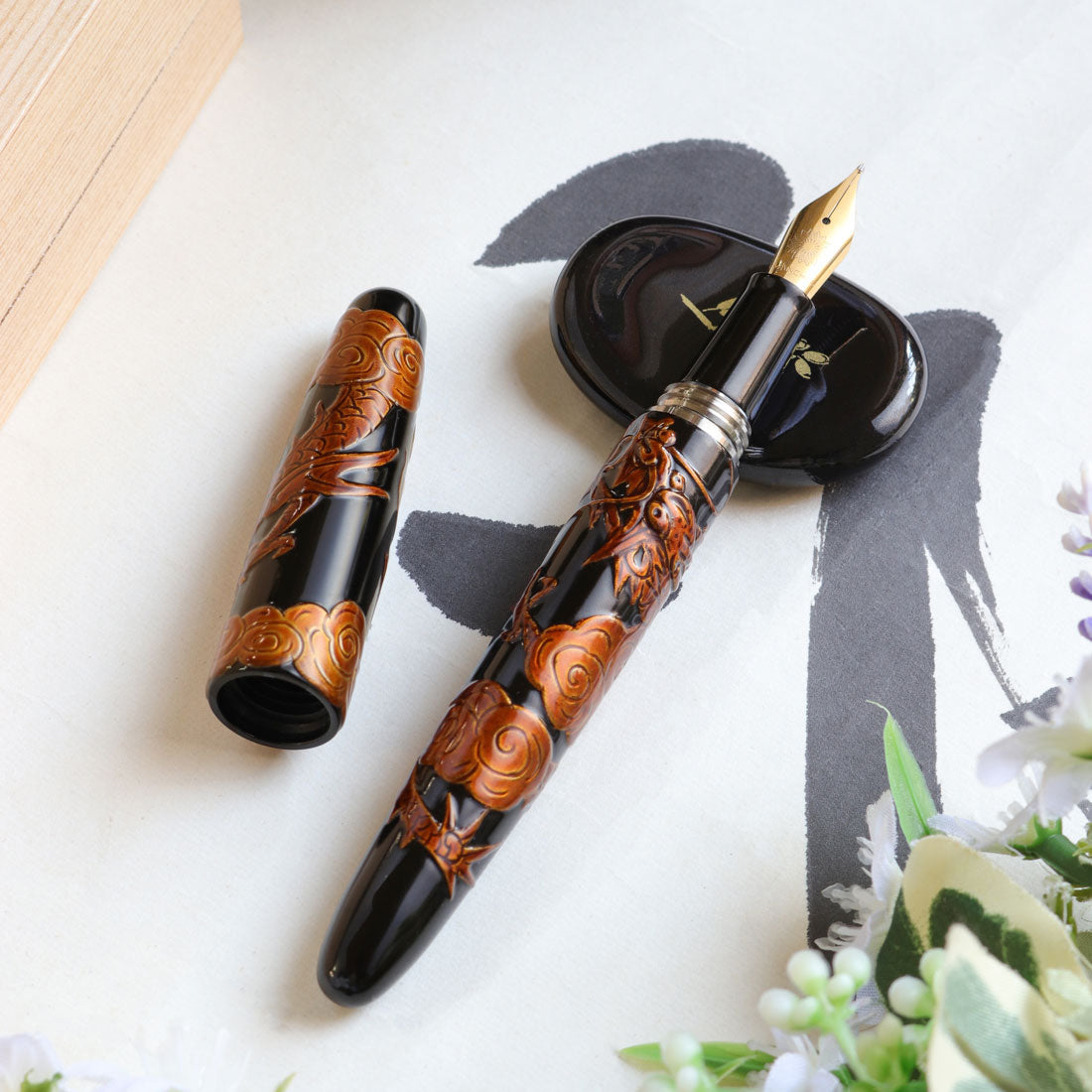 Tsuikin - Twin Dragons - Black Urushi Fountain Pen - Wancher Pen