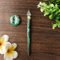 Kunisaki - Glass Dip Pen Set - Green Wood  04 - Wancherpen International
