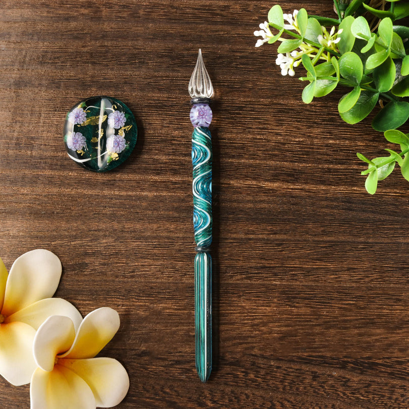 Kunisaki - Glass Dip Pen Set - Green Wood  06 - Wancherpen International